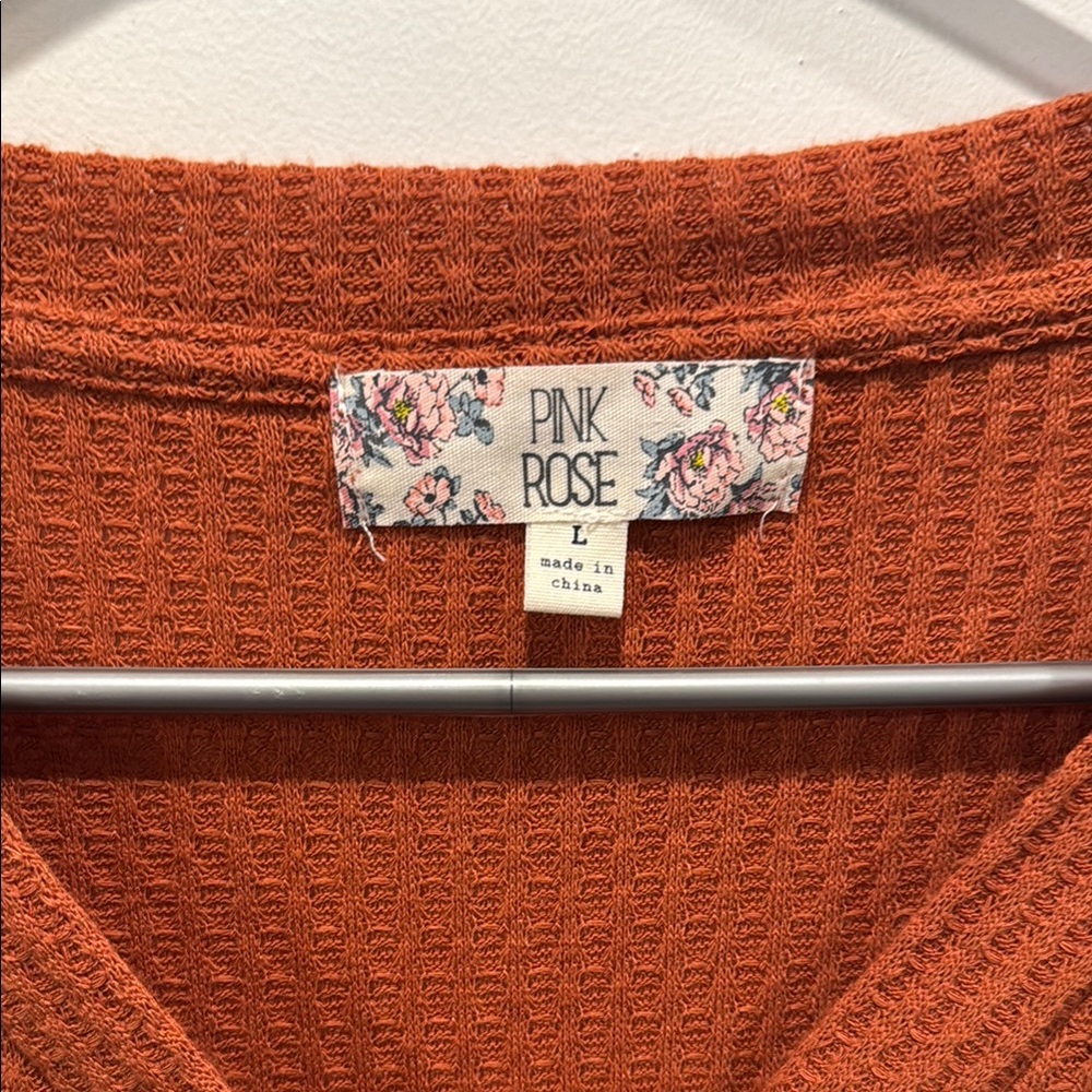 Pink Rose Rust Button Down Ribbed Top - Picture 2 of 5